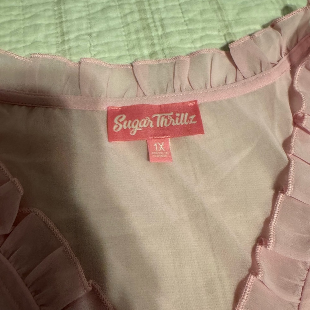 Sugar Thrillz Pink Sheer Ruffle Top - Picture 5 of 8